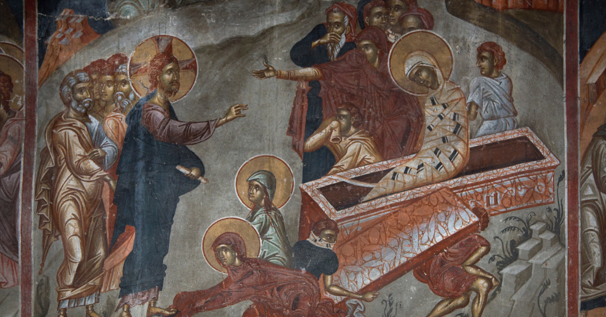 Icon showing raising of Lazarus