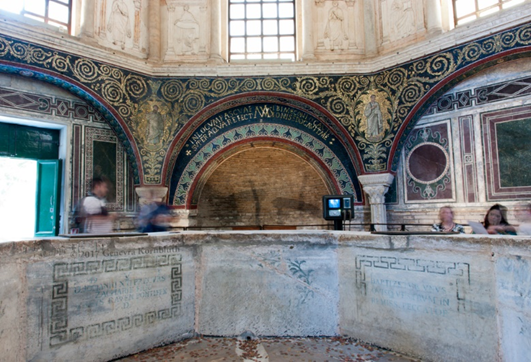 arch above the font in the Baptistry of Neon in Ravenna